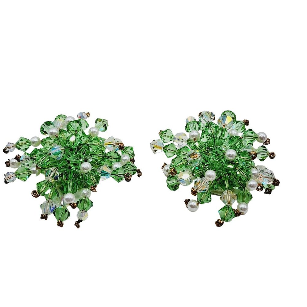 Vintage Handwired Crocheted Crystal Earrings (A1259)